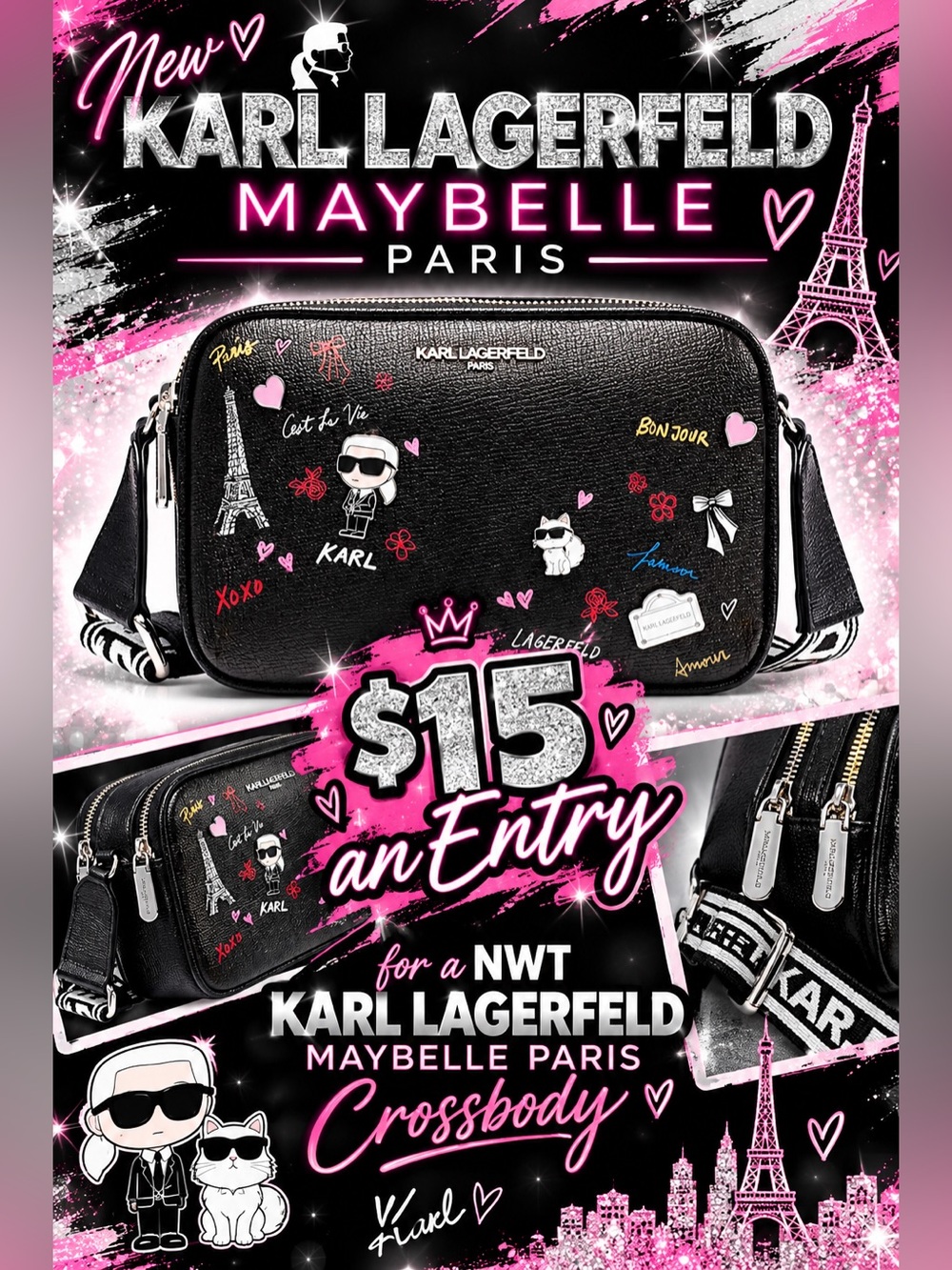 $15 entry MAYBELLE PARIS CROSSBODY Karl Lagerfeld nwt